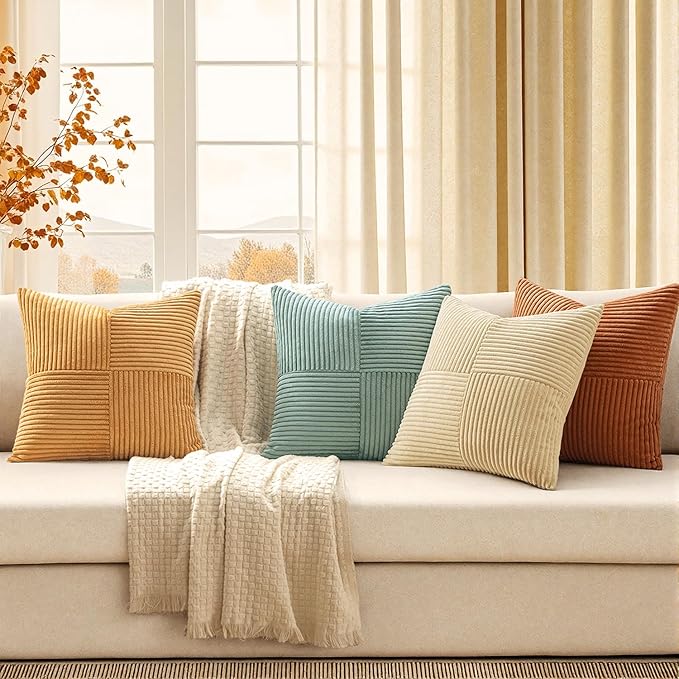 MIULEE Boho Farmhouse Decorative Throw Pillow Covers 18x18 Inch 4 Packs Soft