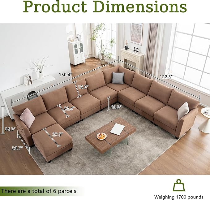 150.4" Large Sectional Couches for Living Room, 8 Seater L Shaped Modular