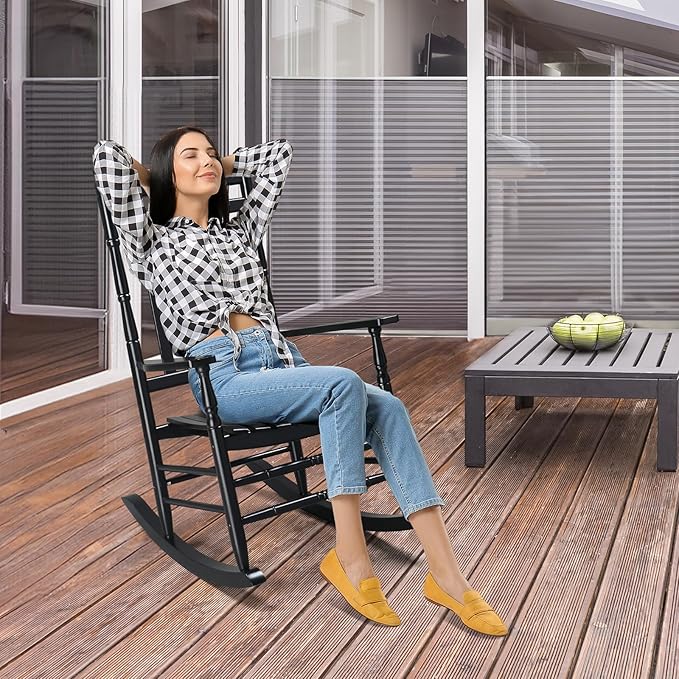 VINGLI Wooden Rocking Chair Outdoor Set of 2, Patio Rockers