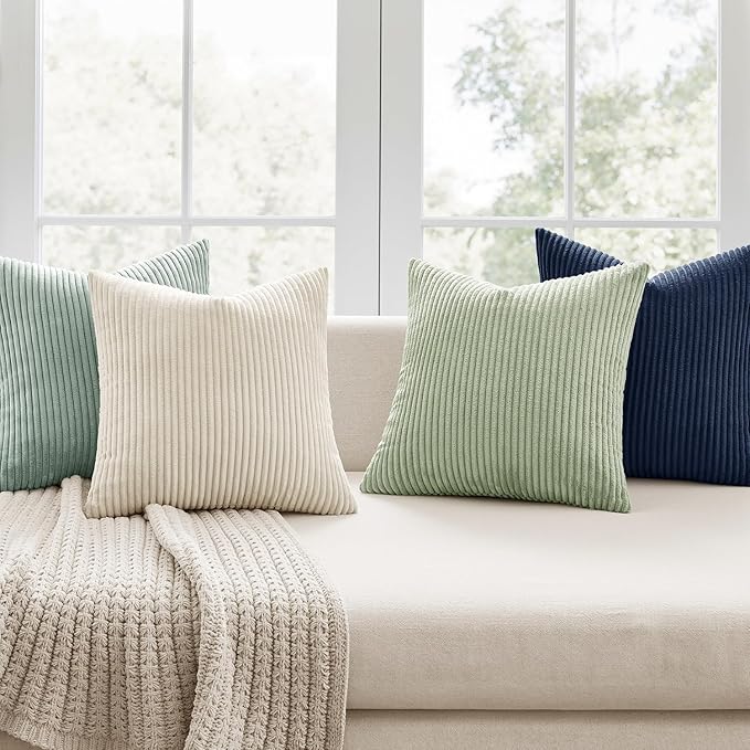 MIULEE Boho Farmhouse Muted Teal Throw Pillow Covers 18x18 Inch Set of 4