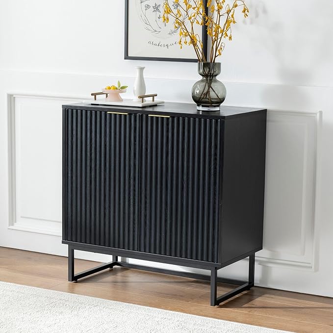 EYYTHUNG Fluted Cabinets with Storage Set of 2, Sideboard Buffet Cabinet with
