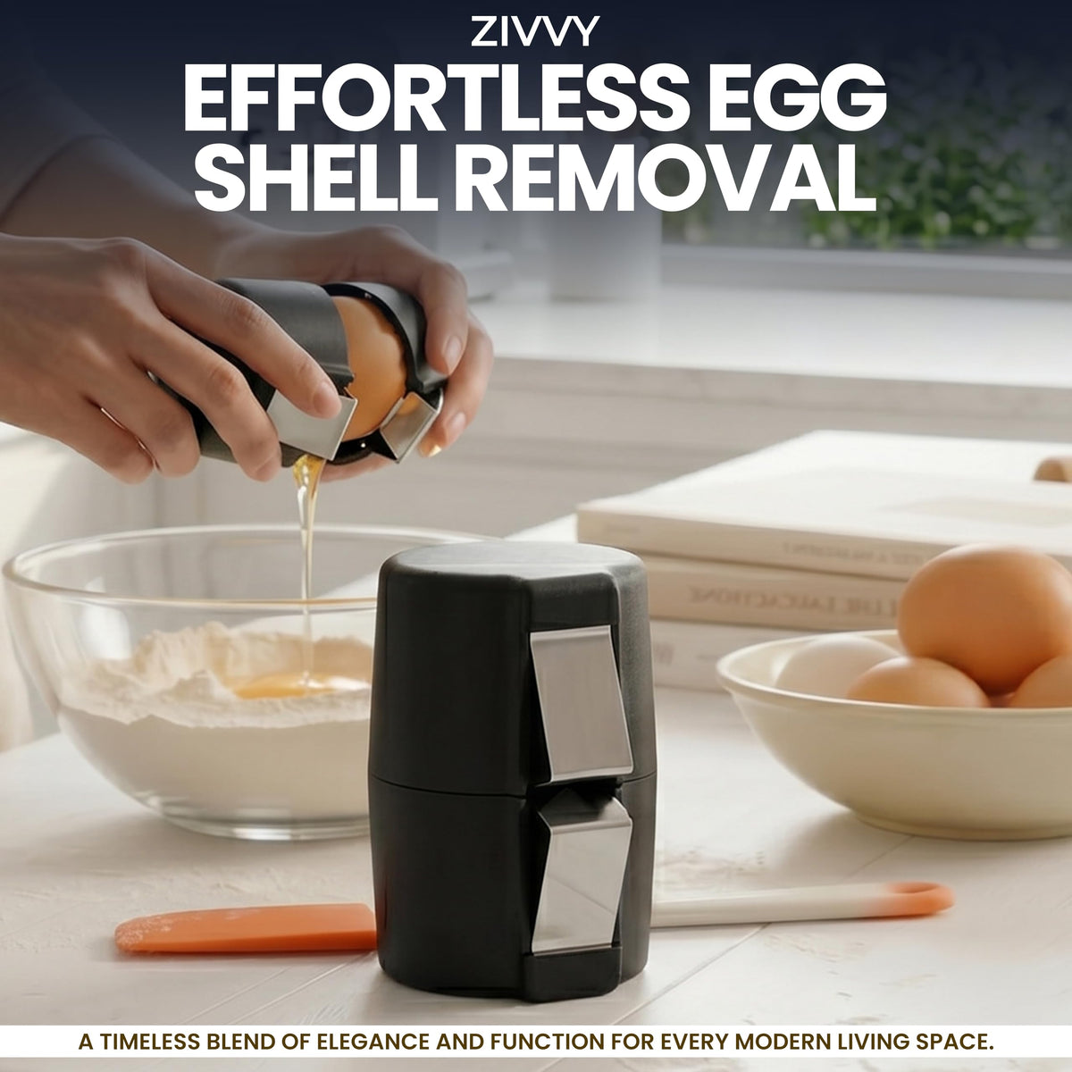 Egg Cracker & Egg Peeler Tool for Hard Boiled Eggs - Egg Shell Opener for Clean Boiled Egg Peeling - Egg Opener & Kitchen Gadget for No Mess Breakfast & Meal Prep (Black)