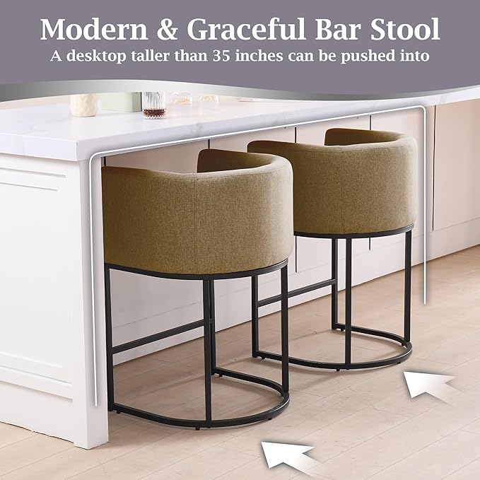 ClinQ 26" H Counter Height Bar Stools Set of 2, Modern Barrel Counter Stools