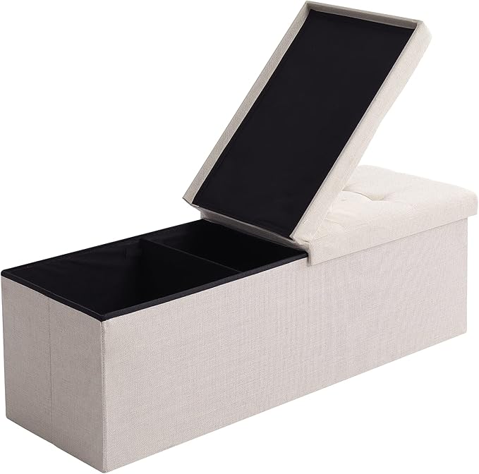 Shoe Storage Ottoman Foldable Seat Footrest Tufted Bench End of Bed Storage