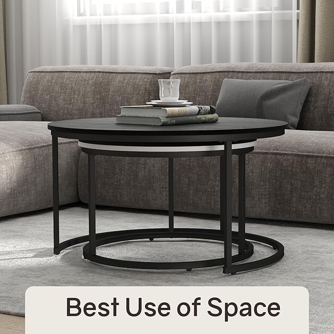 Otterease Nesting Tables Set of 2, 31.5" Round Coffee Table, Small Nesting