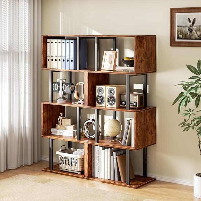 Furologee 5 Tier Bookshelf, S Shaped Geometric Bookcase, Narrow Freestanding