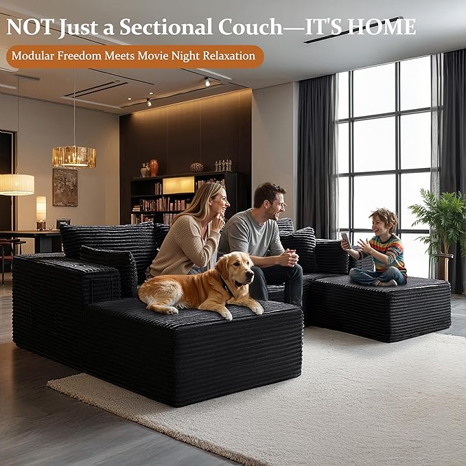 108" Oversized Cloud Sectional Couch, Comfort U Shaped Boneless Couch
