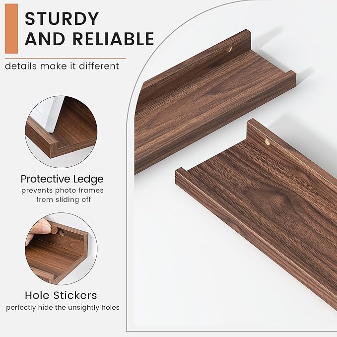 Floating Picture Ledge Shelves Set of 8, 16 Inch Shelves