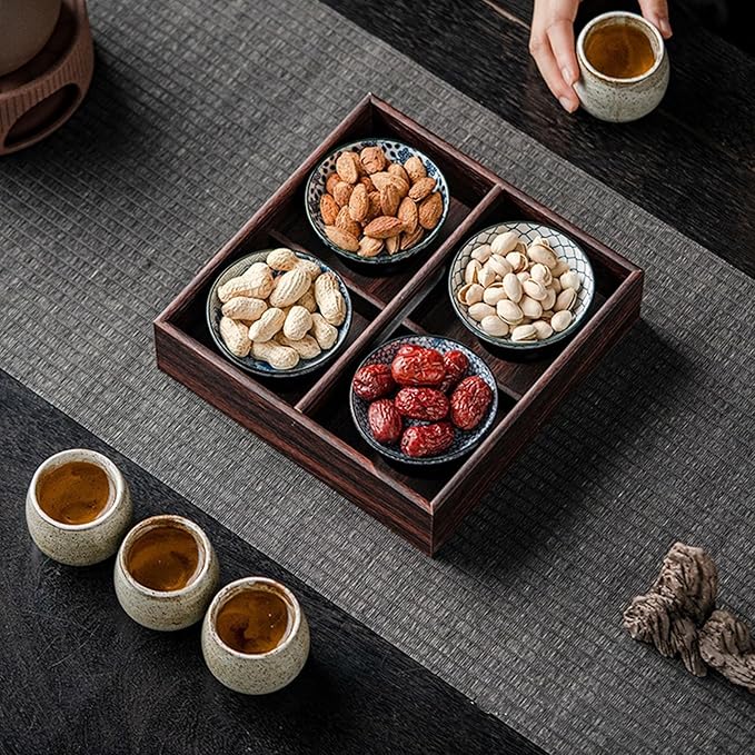 5-Piece Rustic Wooden Serving Tray Set, Handcrafted Nesting Trays