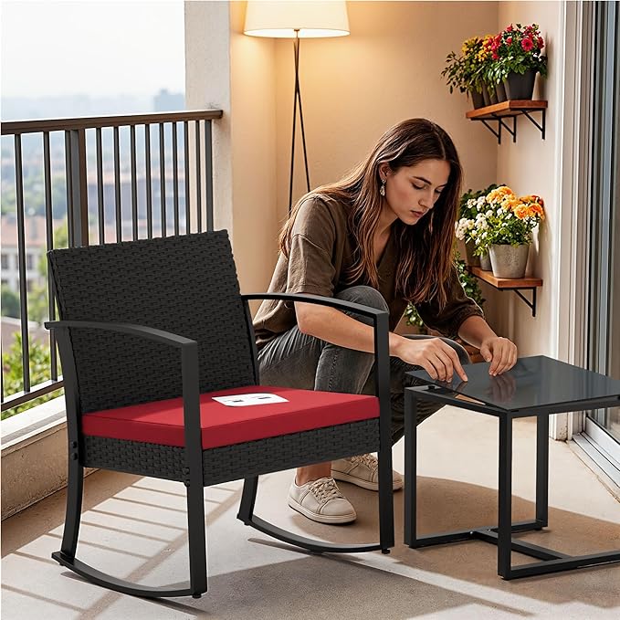 Homall Patio Furniture Set 3 Piece Resin Outdoor Bistro Set Rocking Patio Chairs