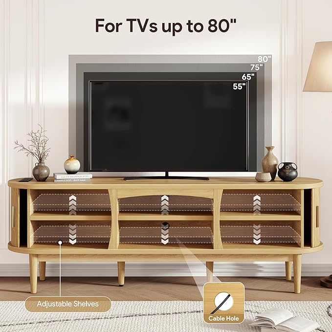 Decofy Mid Century TV Stand for TVs up to 80 Inches, Entertainment Center