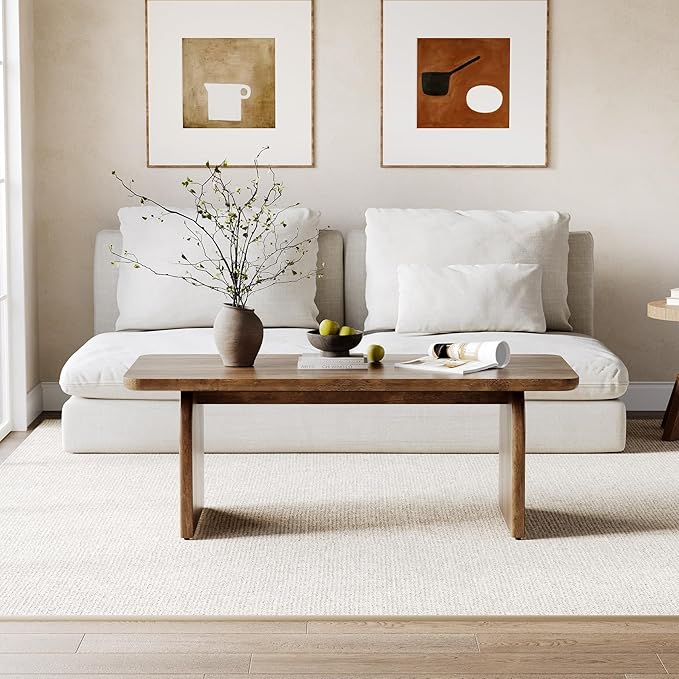 LITTLE TREE Farmhouse Coffee Table, 47 Inches Wooden Center Tables