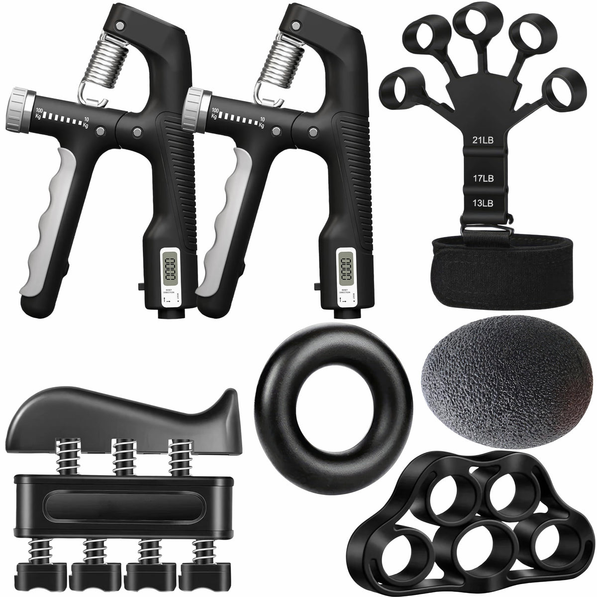 Hand Gripper Strengthener, 7 Pack Adjustable Resistance 22-220Lbs (10-100kg) Forearm Exerciser, Grip Strength Trainer for Muscle Building & Injury Recovery, Aerobic Hands (Packof7)