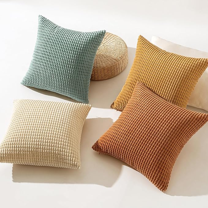 MIULEE Boho Farmhouse Decorative Pillow Covers 18x18 Inch Set of 4 Rustic