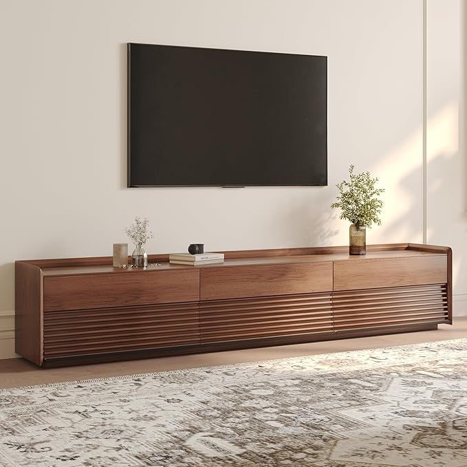 POVISON Fully-Assembled Mid Century Modern TV Stand, 94.49" Wood Media Console