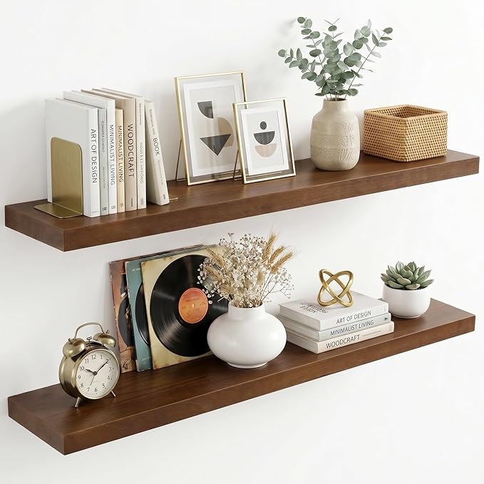 fuqing 40 Inch Floating Shelves | 6.7 Inch Deep Dark Wood Floating Shelves