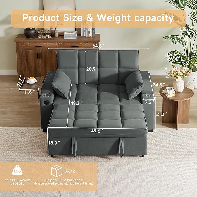 Auvsoce 65'' Chaise Lounge Chair Indoor, 3-in-1 Convertible Sofa Bed