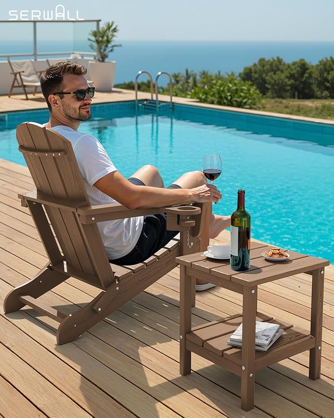 SERWALL 2-Tier HDPE Outdoor Side Table, Weatherproof Rectangular Adirondack