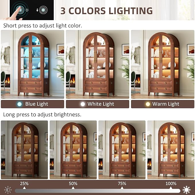 Vlsrka 71 Inch Arched Curio Cabinet