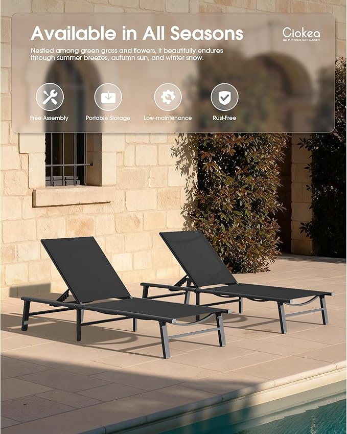 Ciokea Foldable Outdoor Lounge Chair, No Assembly Patio Chaise Lounge Outdoor