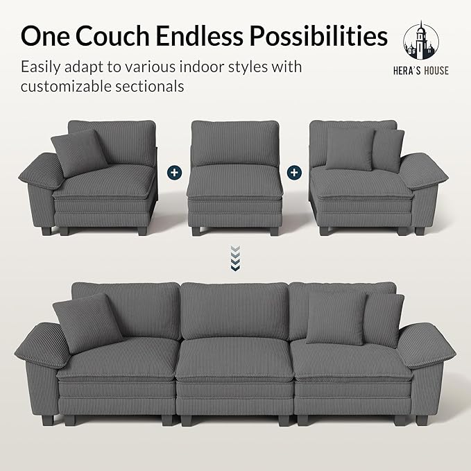 HERA'S HOUSE 124" Modular Sectional Sofa, Oversized L Shaped Couches