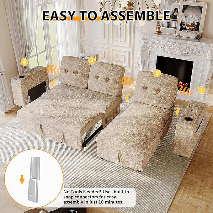 90 Inch Modular Sectional Sleeper Sofa Bed, 4 in 1 Pull Out Couch Bed