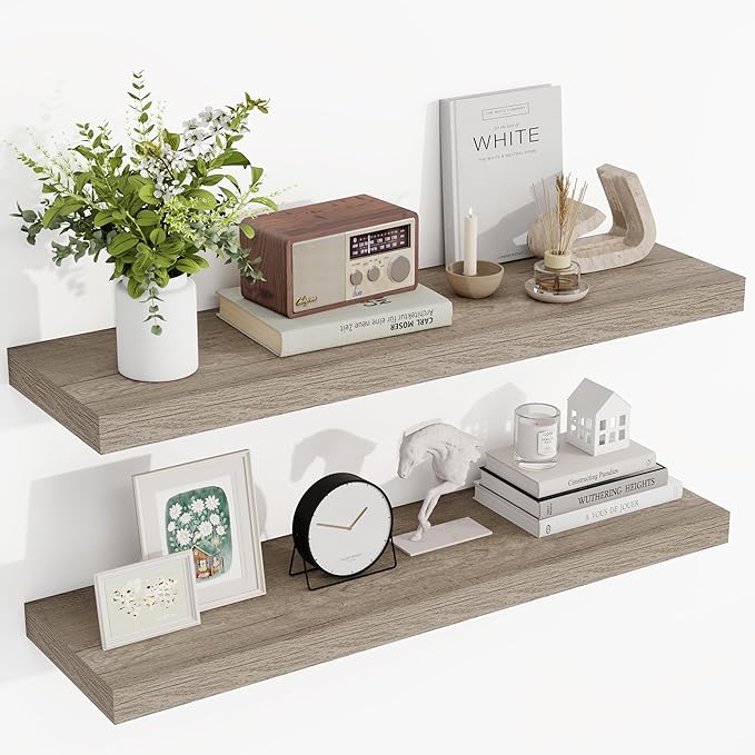 Acovy 36 Inch Floating Shelves, 3D Textured Wood Grain, Wooden Shelves