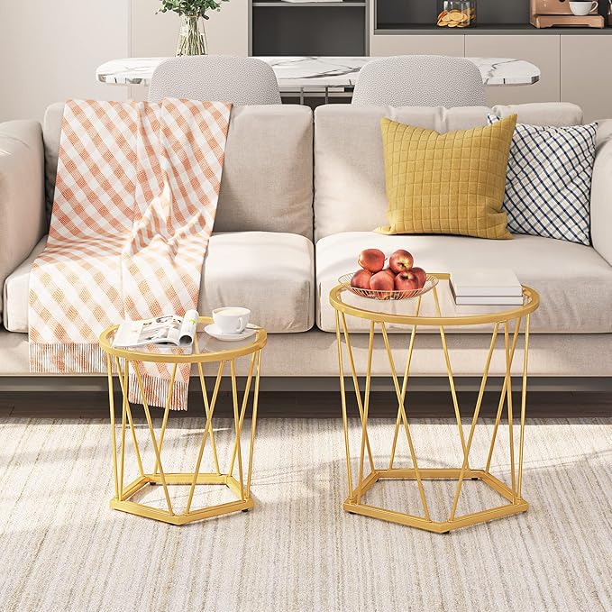HOOBRO Small Coffee Table Set of 2, Round Coffee End Table
