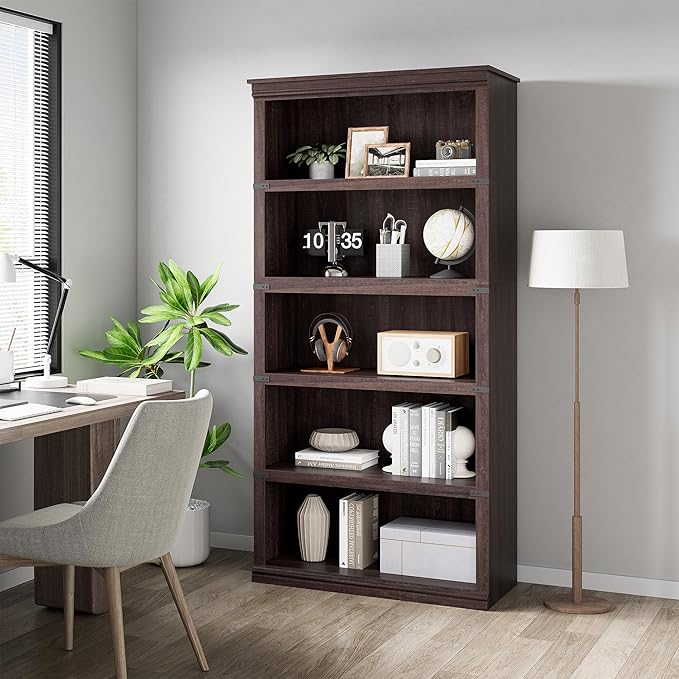 GarveeHome 5 Tier Farmhouse Bookcase, 67.4" Tall Book Shelf