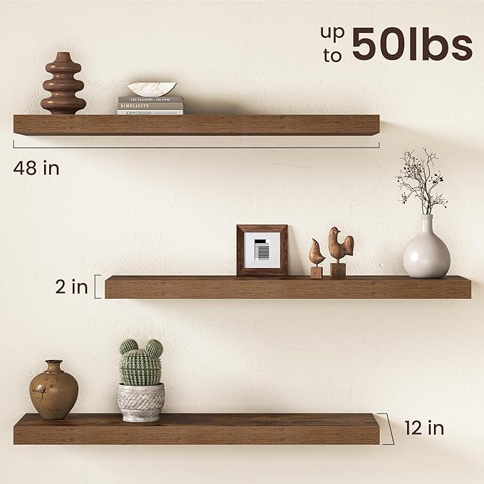 Floating Shelves 48Inch Long, 12 Inch Deep Floating Shelves
