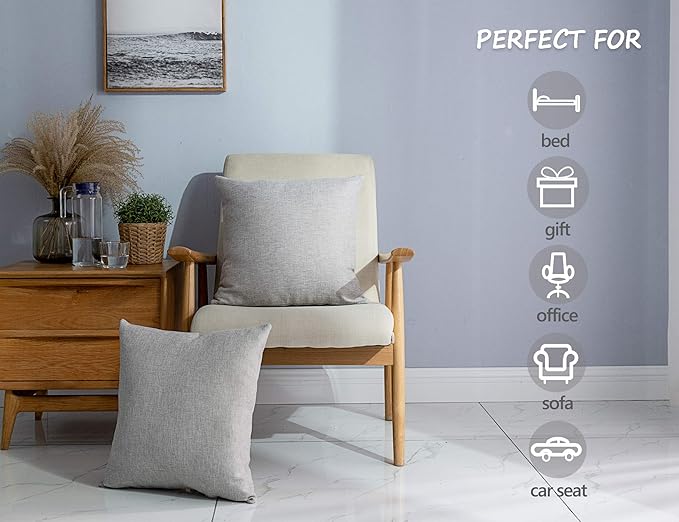 Stellhome Burlap Throw Pillow Covers Square Solid Linen Decorative Cushion