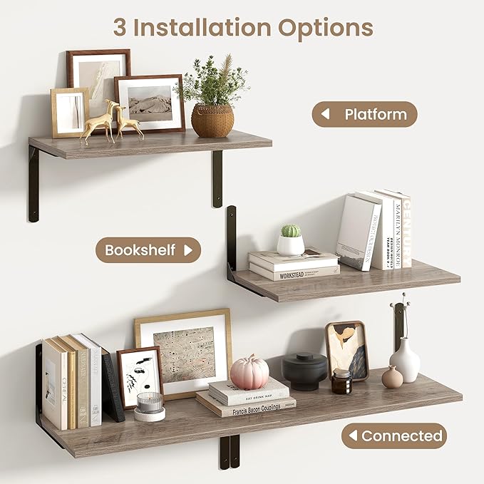 Fun Memories Floating Shelves for Wall, 12 Inch Deep Floating Shelves Set of 2