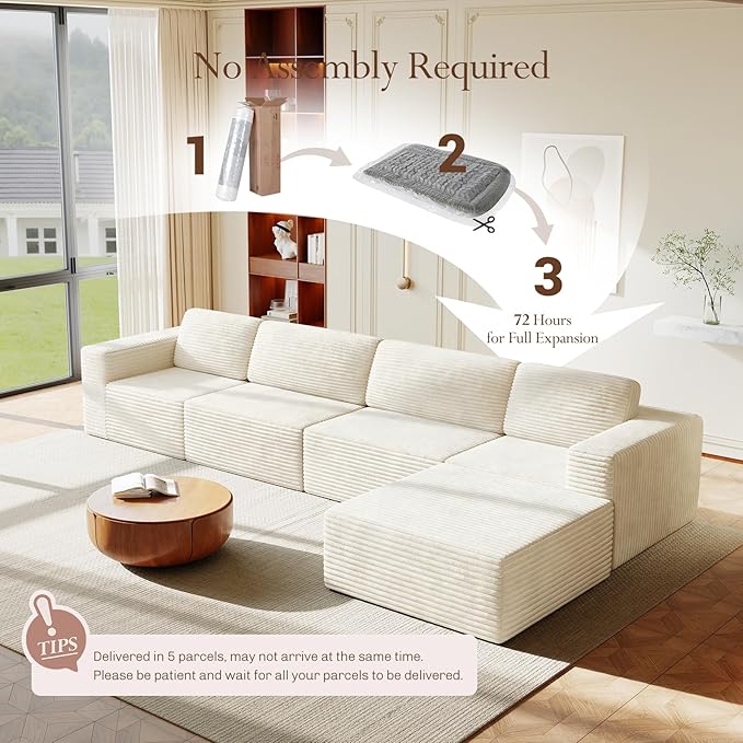 Vesgantti 159" Large Modular Sectional Sofa, L-Shaped Corduroy Cloud Couch