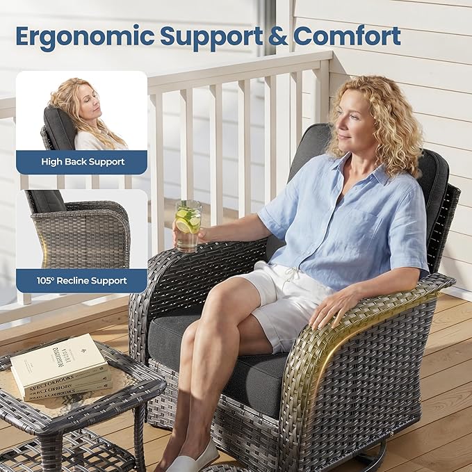 Weaxty Outdoor Swivel Rocker Patio Chairs, 3 Pieces Patio Furniture Set