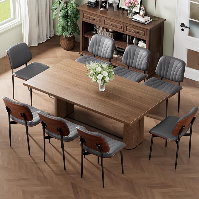 REONEY Dining Chairs Set of 6, Mid-Century Modern Upholstered PU Leather Chairs