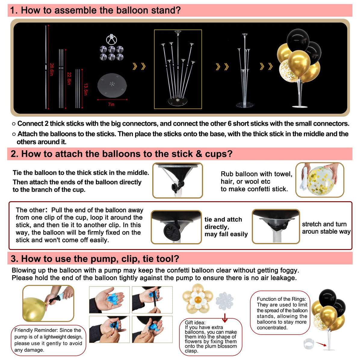 TONIFUL 4 Set Black Champagne Gold Balloon Centerpieces for Table,Balloon Stand Kit for Women Bachelorette Party Party Decor,Birthday Decorations,Bridal Shower,Graduation Decorations 2026,Retirement