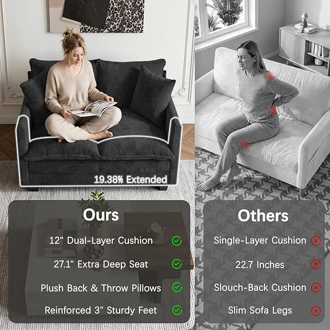 52'' Loveseat Sofa with Ottoman, Modern Cloud Sofa Couch with 27" Deep Seat