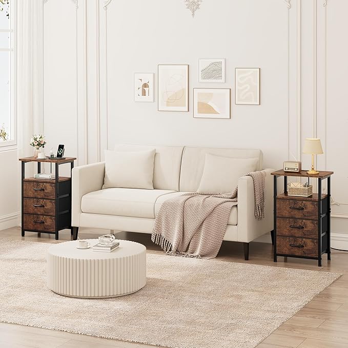 Vagusicc Nightstand with Charging Station, Bedside Table with USB Ports and