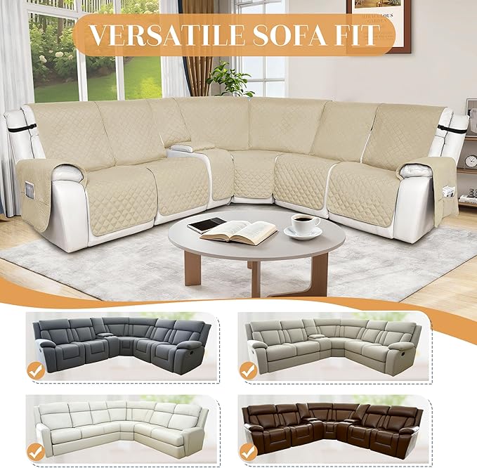 HDCAXKJ Reclining Sectional Couch Covers L Shape Recliner Sofa Middle Console