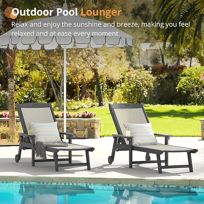 LUE BONA Chaise Lounge Chair Outdoor Set of 4, HDPS and HDPE Wicker Material