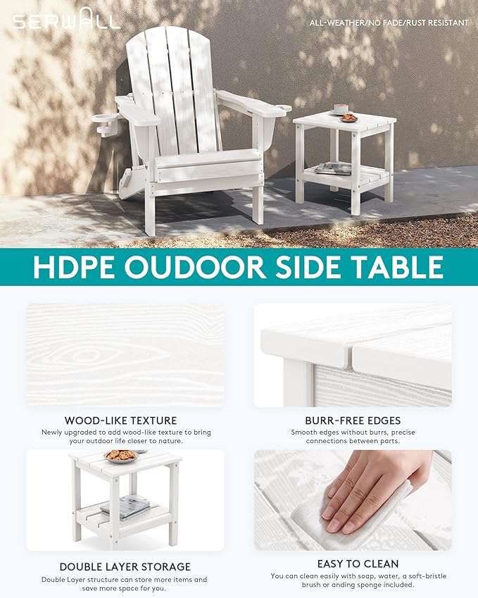 SERWALL 2-Tier HDPE Outdoor Side Tables Set of 4, Weatherproof Rectangular