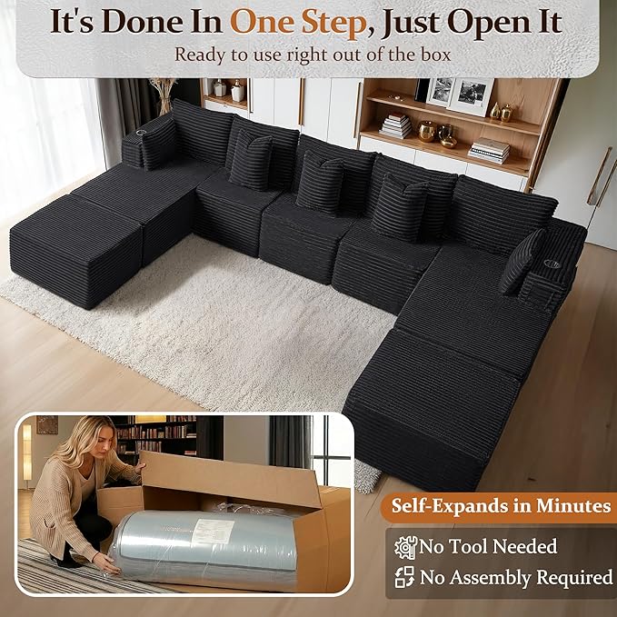 168" Cloud Sectional Couch, Comfort U Shaped Sofa
