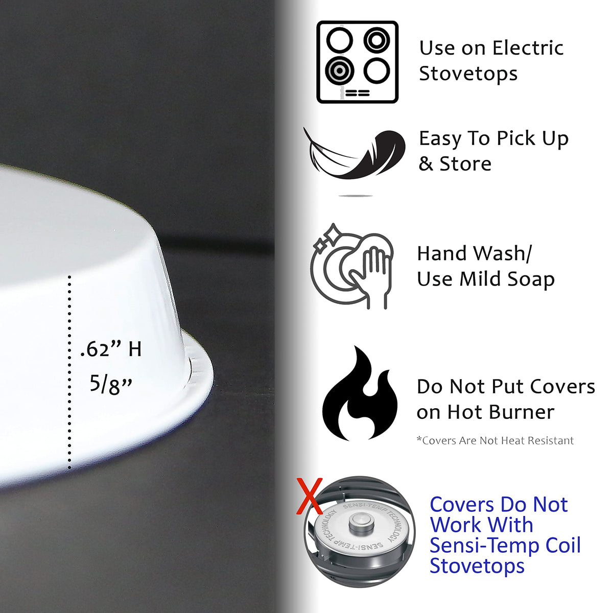 Reston Lloyd Electric Stove Burner Covers, Set of 4, Black, 10" x 0.5" x 10" (length x width x height)