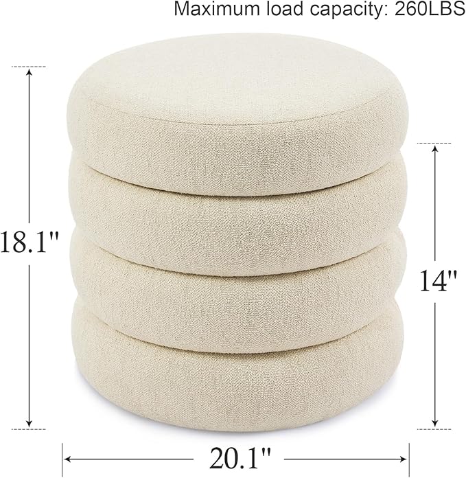 Flouki 19.5" Storage Ottoman Round, Vanity Stools