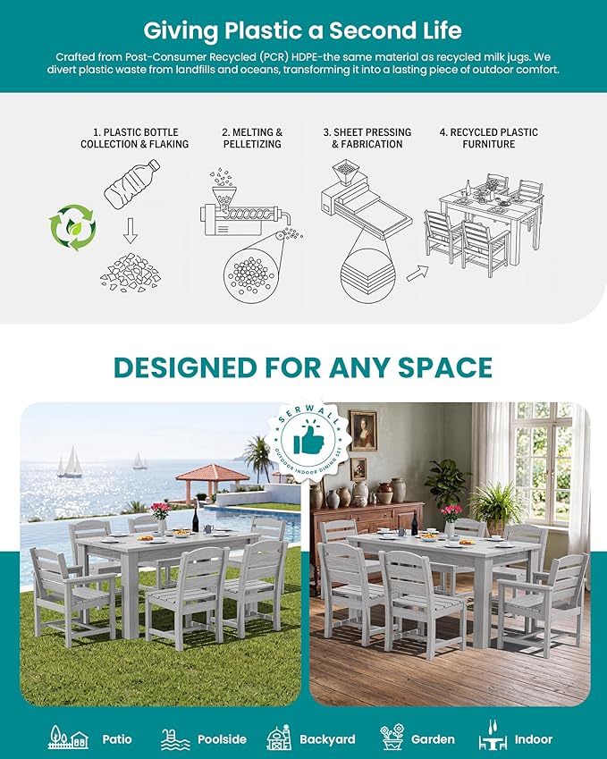 SERWALL Patio Dining Set with 15FT Double Side Umbrella, Outdoor Dining Sets