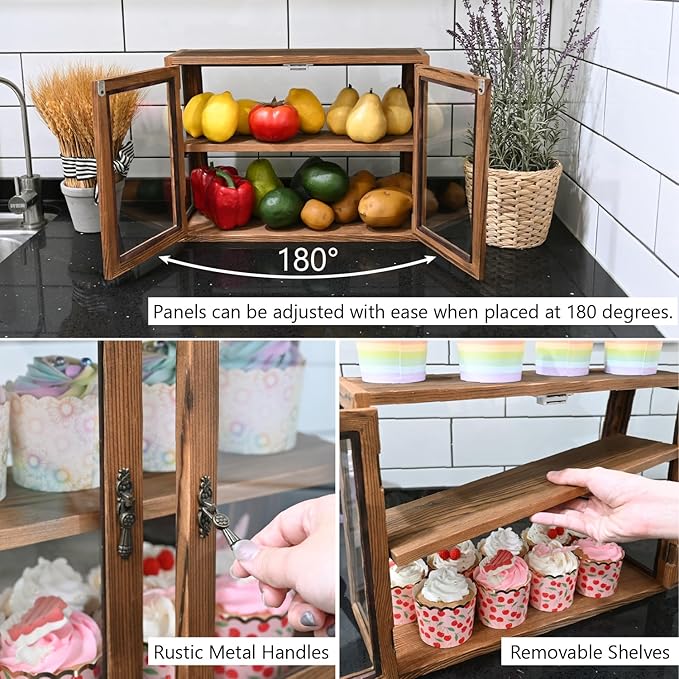 MOOCA Wood and Glass Display Case, Double Door
