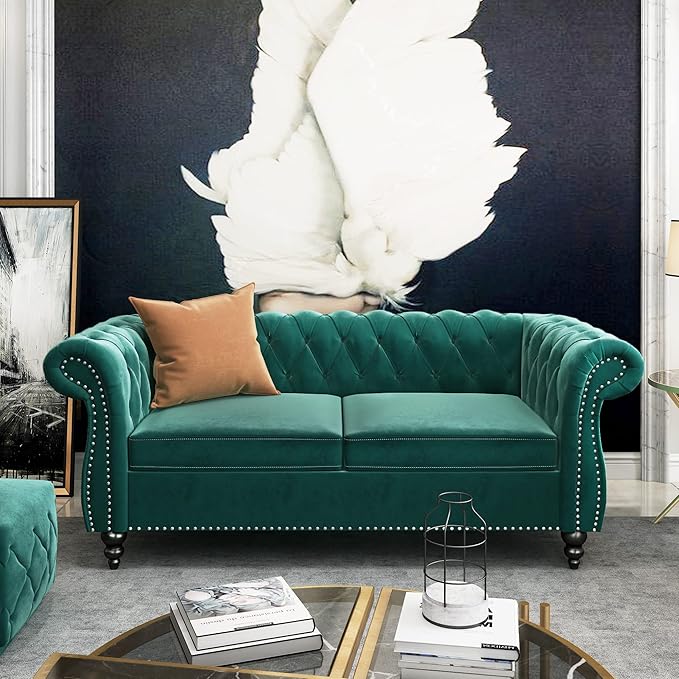 3 Piece Living Room Set, Velvet Chesterfield Sofa Loveseat Couch Chair