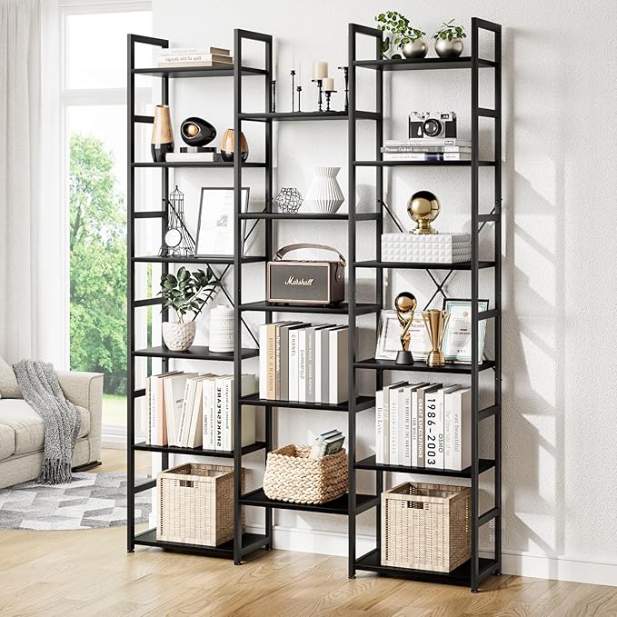 NUMENN Triple Column 6 Tier Bookshelf, Bookcase