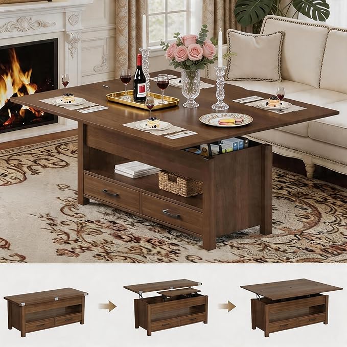 Garvee 40" Coffee Table Lift Top, Converts to Dining Table