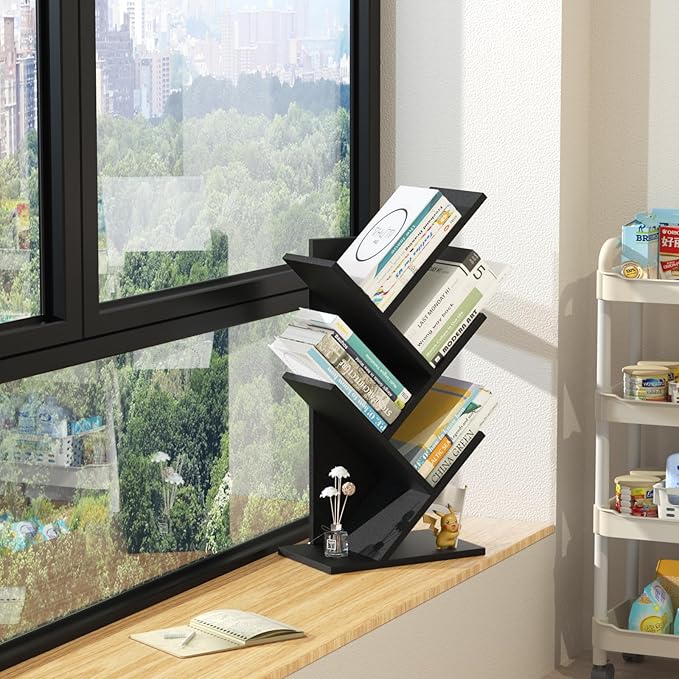 SHEEPAM 5 Tier Tree Book Shelf, Small Desktop Bookshelf
